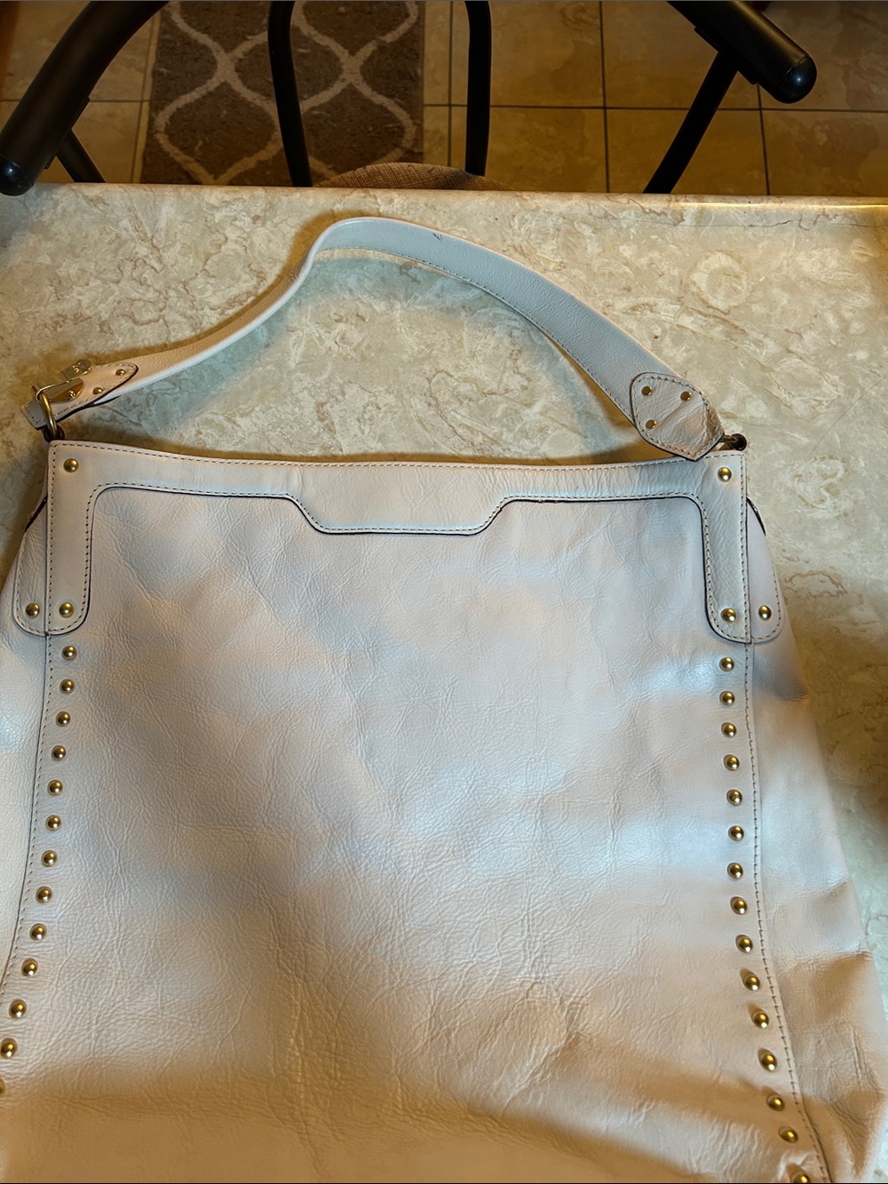 MICHAEL Michael Kors Cream Leather Shoulder Bag with Gold Studs